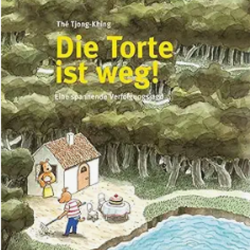 Titelbild des Buches: DIe Torte ist weg (Haus, 2 Hunde, Torte am Tisch, Wald, Wasser)